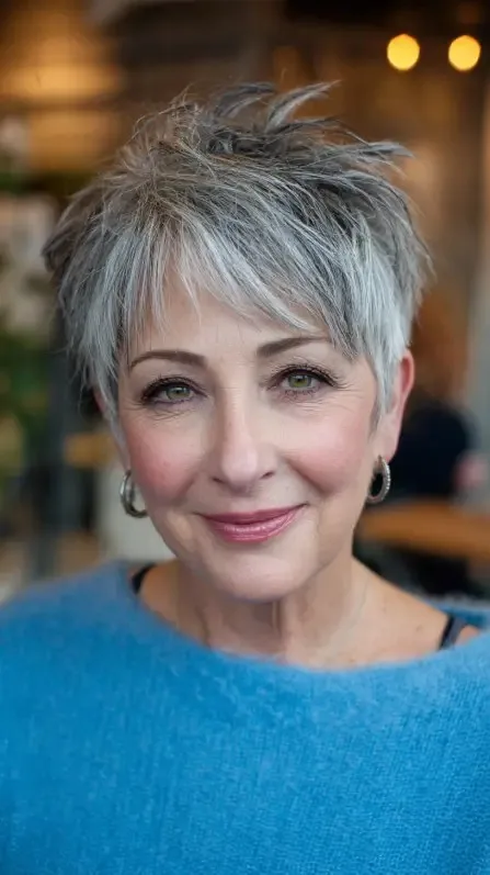 Textured Silver Pixie with Lively Layers