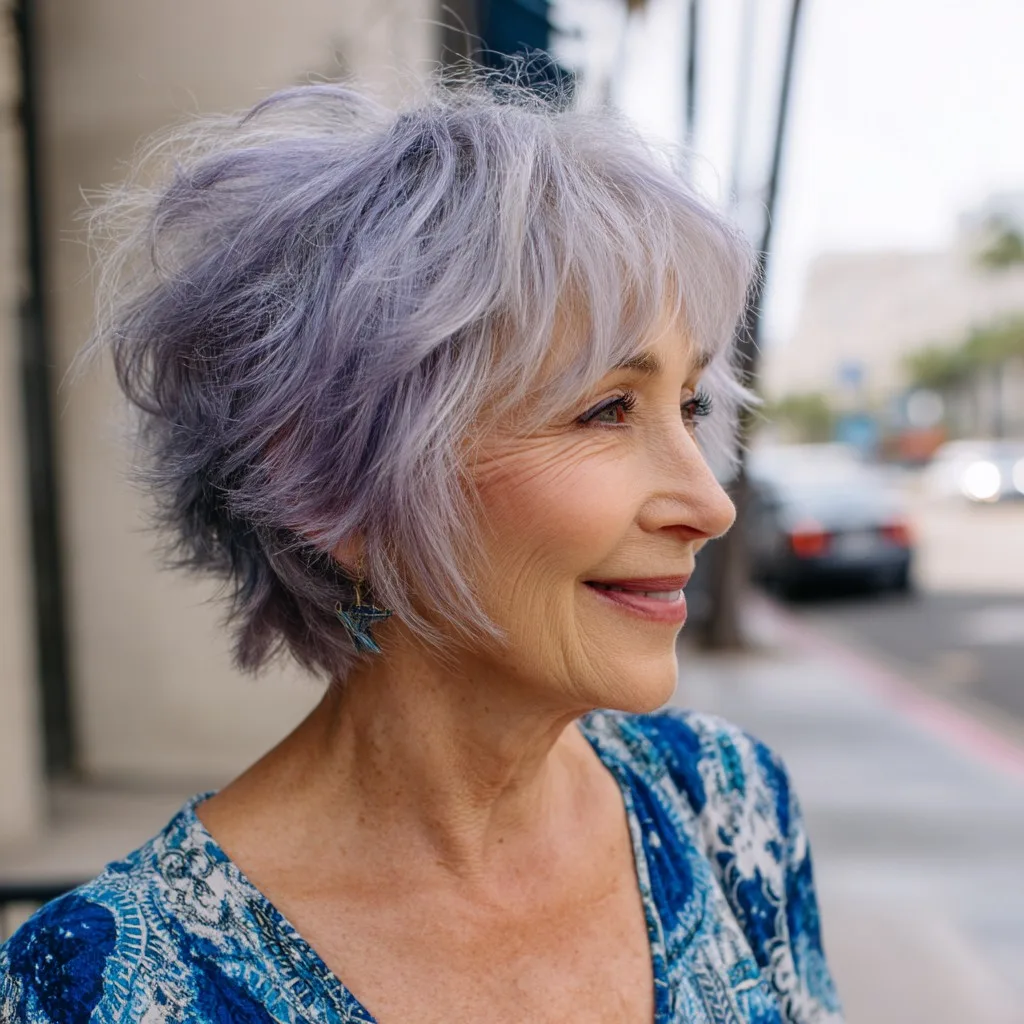 Textured Silver Pixie with Subtle Lavender Tones
