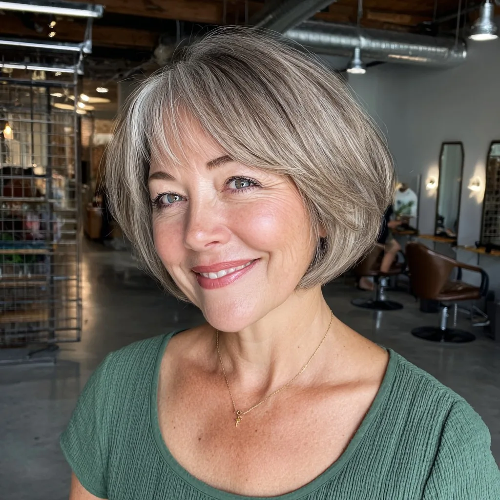 Textured Soft Gray Bob with Face-Framing Layers