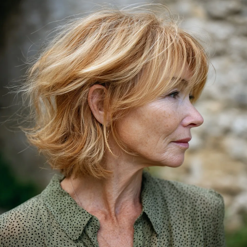 Textured Tousled Amber Bob with Soft Layers