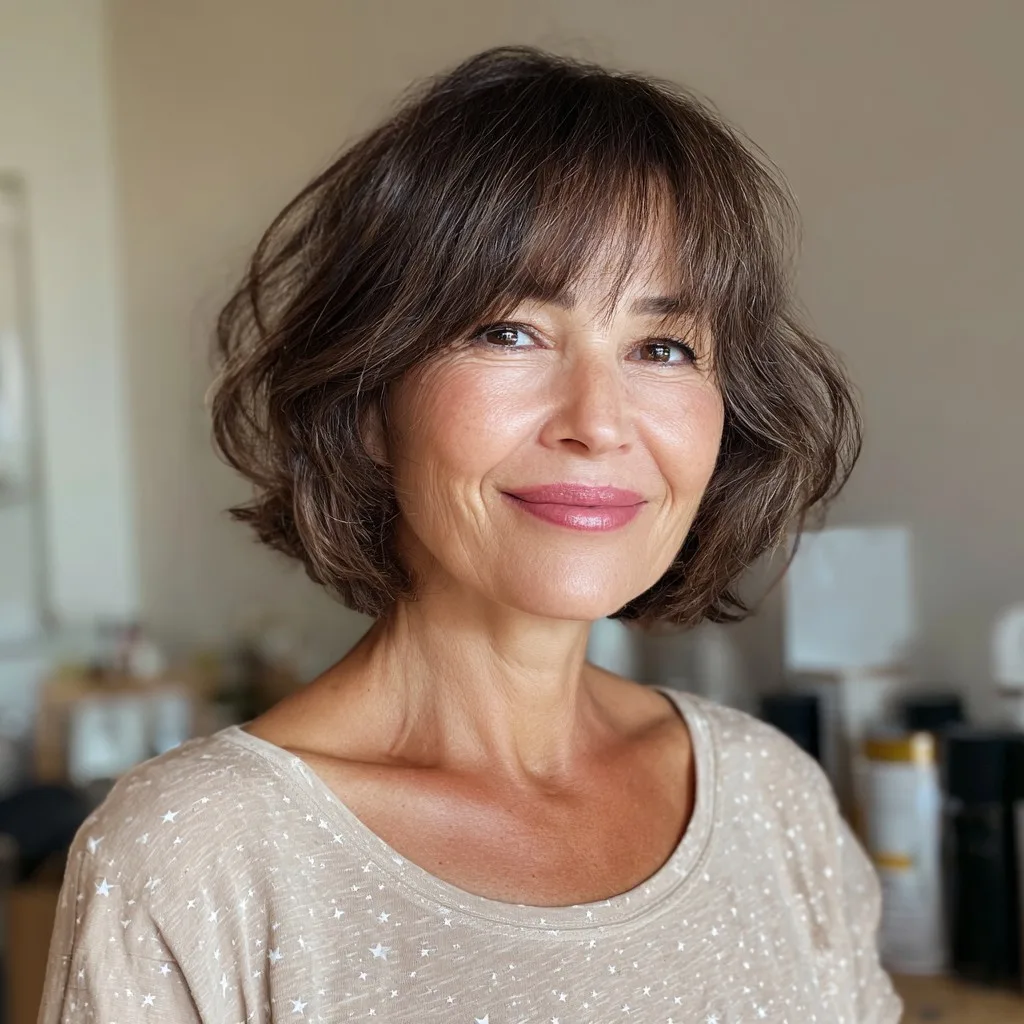 Textured Wavy Bob with Face-Framing Bangs