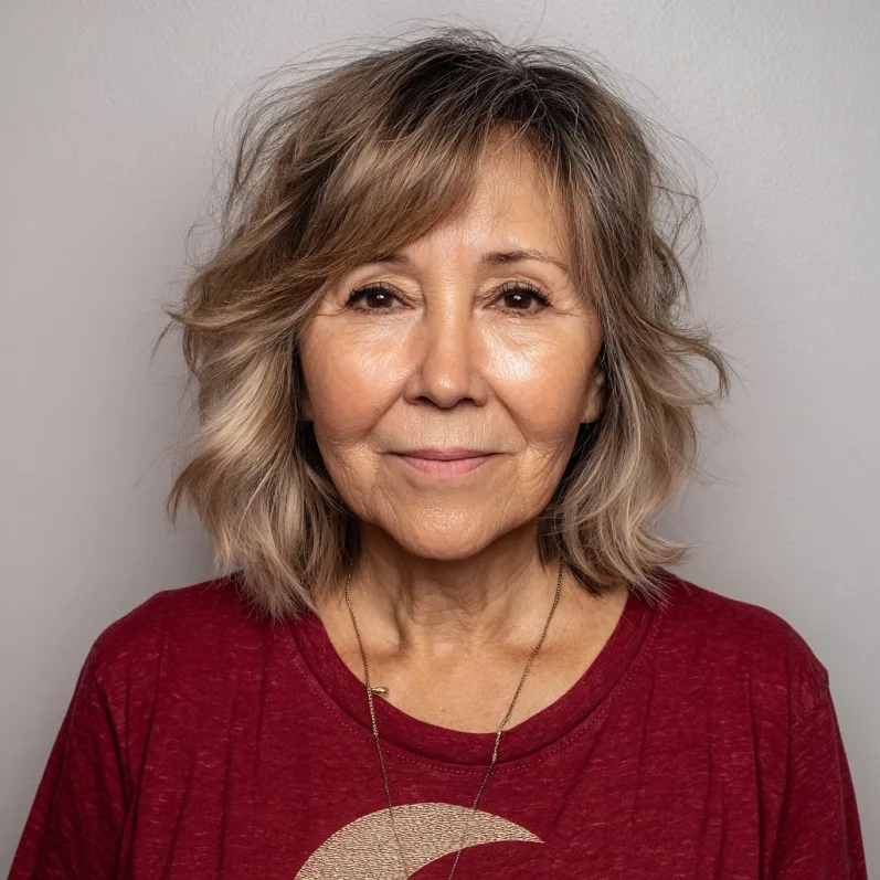 Textured Wavy Bob with Subtle Balayage Highlights