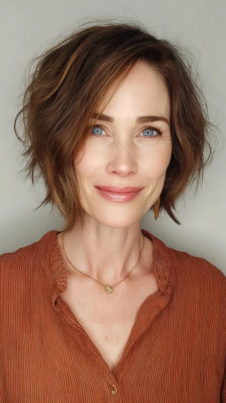 Textured Wavy Bob with Subtle Highlights