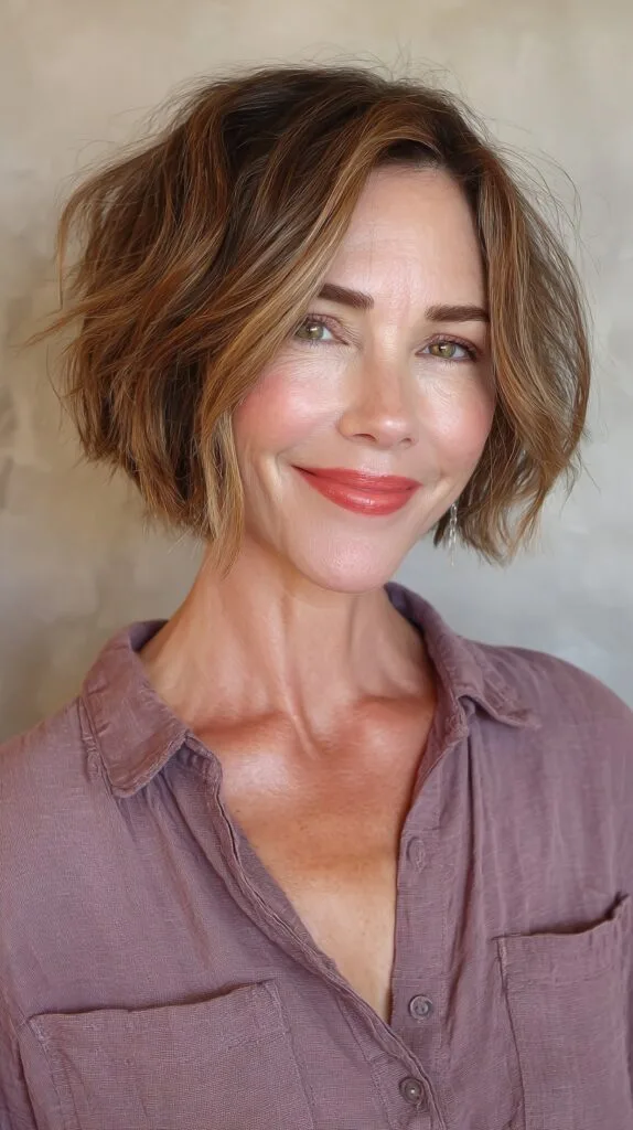 Textured Wavy Bob with Warm Highlights