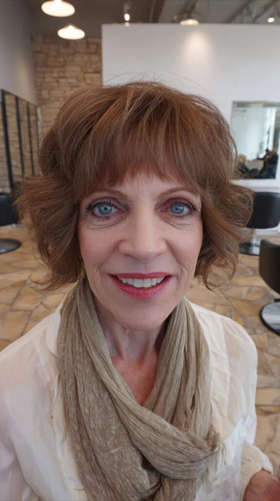 Textured Wispy Bangs with Soft Layered Curls