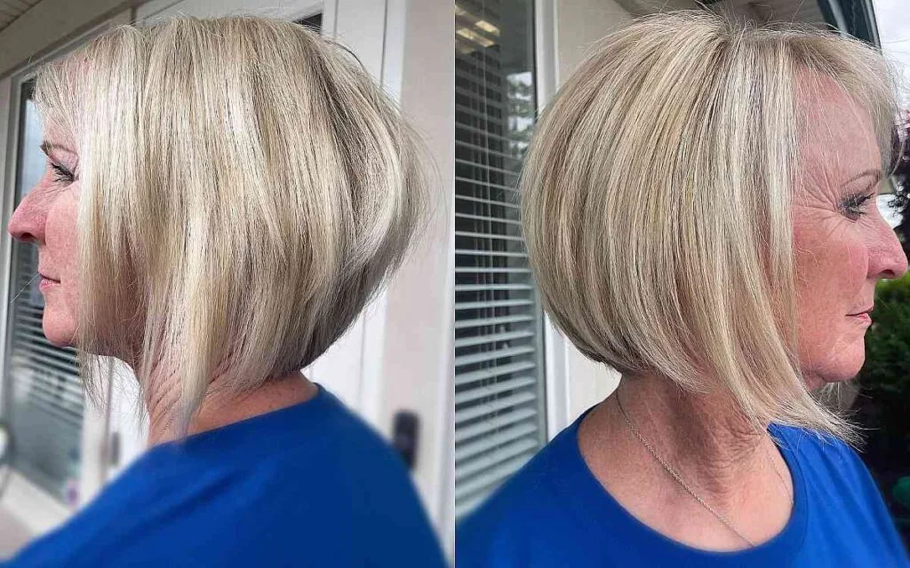 Timeless Inverted Cut on Short Blonde Hair for Ladies 50 and Over