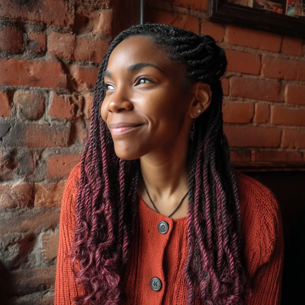 Trendy Twisted Locs with Burgundy Ombre Ends