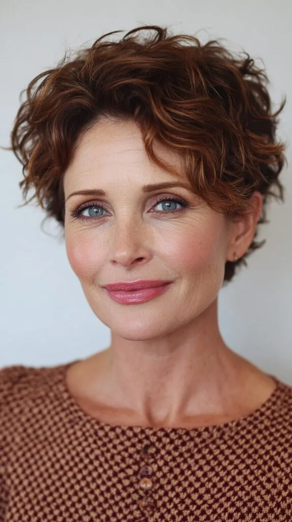 Vibrant Auburn Tousled Curls for Mature Women