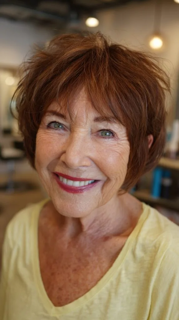 Vibrant Auburn Voluminous Pixie for Mature Charm