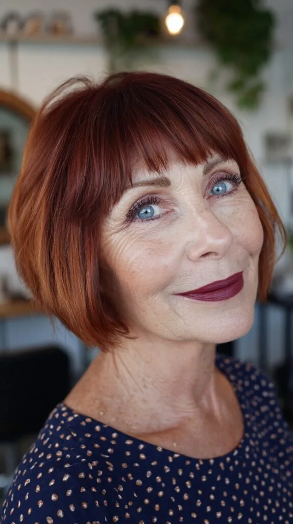 Vibrant Copper Bob with Soft Blunt Bangs