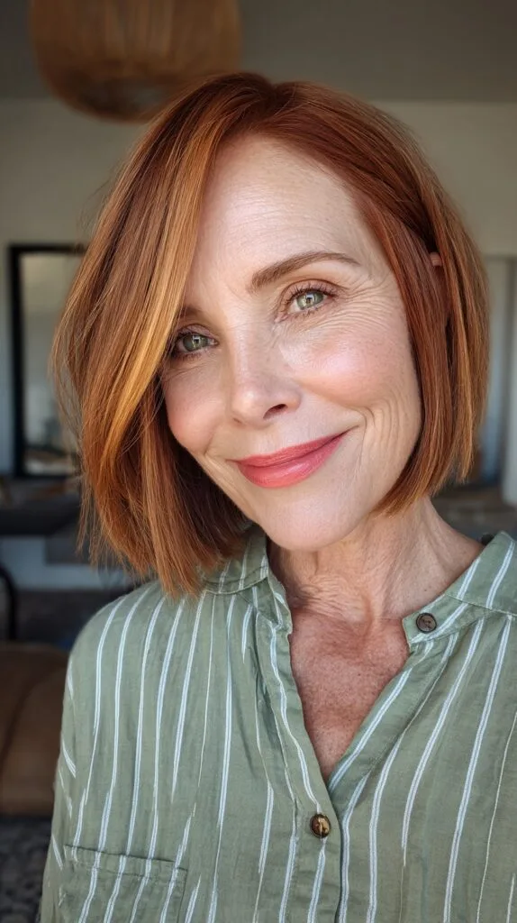Vibrant Copper Stacked Bob with Subtle Face-Framing Layers