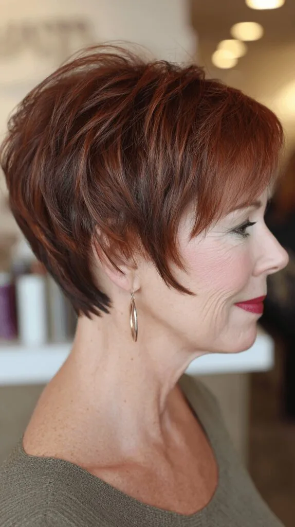 Vibrant Red Stacked Pixie Cut with Textured Layers