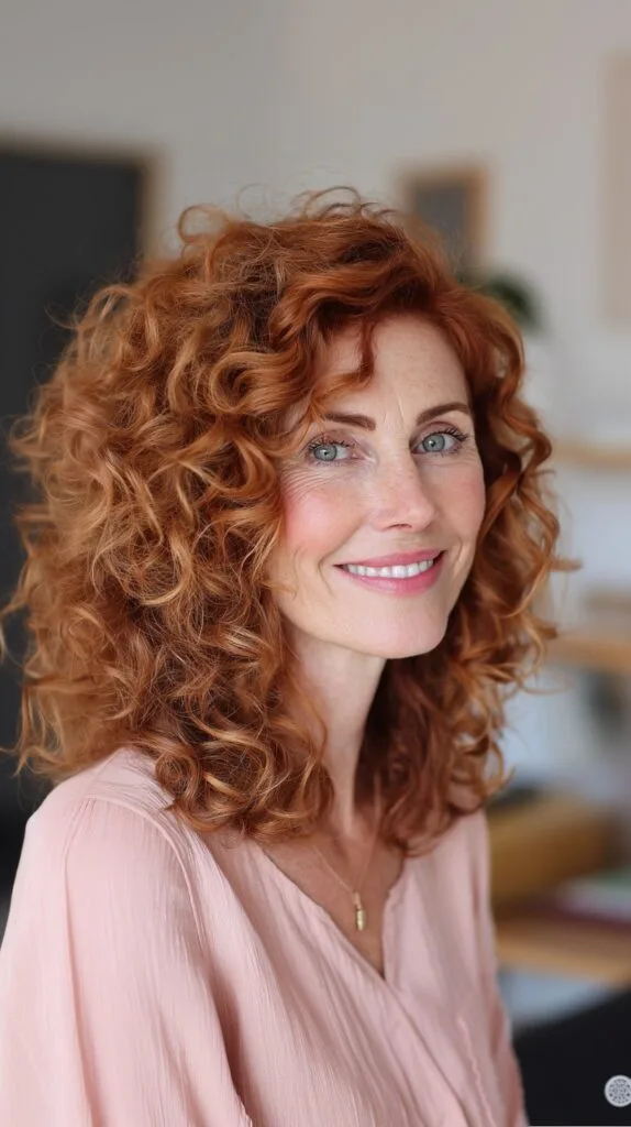 Voluminous Copper Curly Shoulder-Length Layers