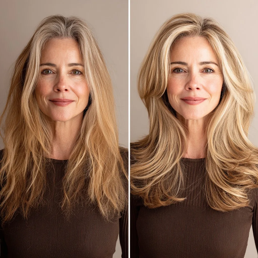 Voluminous Feathered Long Layers with Bright Root Melt