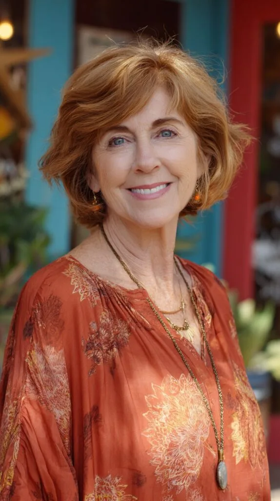 Warm Auburn Draped Bob with Feathered Crown