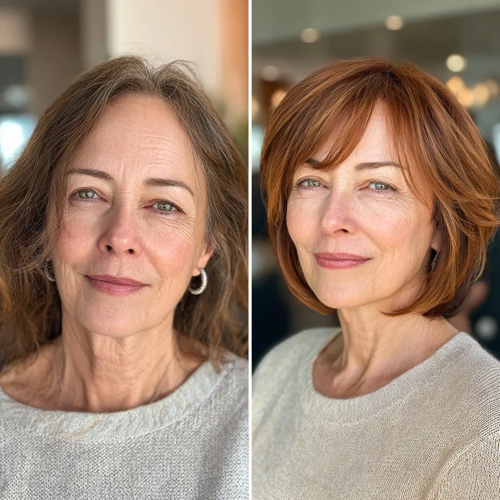 Warm Auburn Layered Bob with Face-Framing Highlights