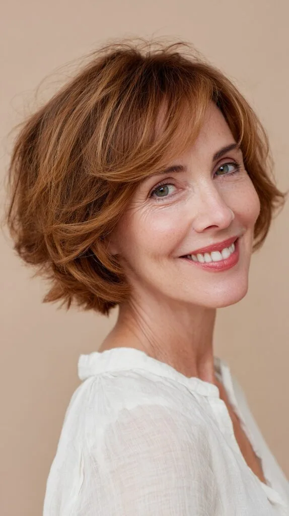 Warm Auburn Layered Bob with Soft Waves