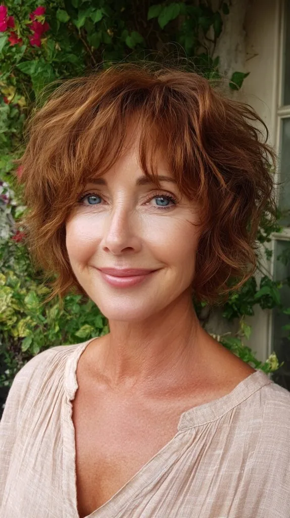 Warm Auburn Short Shag with Crown-Textured Layers