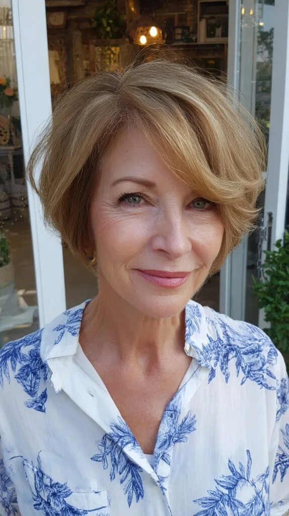 Warm Blended Side-Parted Short Stacked Bob