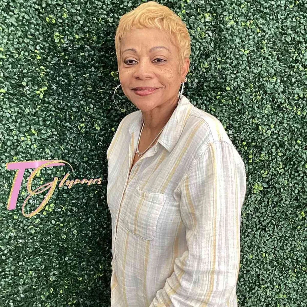 Warm Blonde Pixie with Gentle Curls