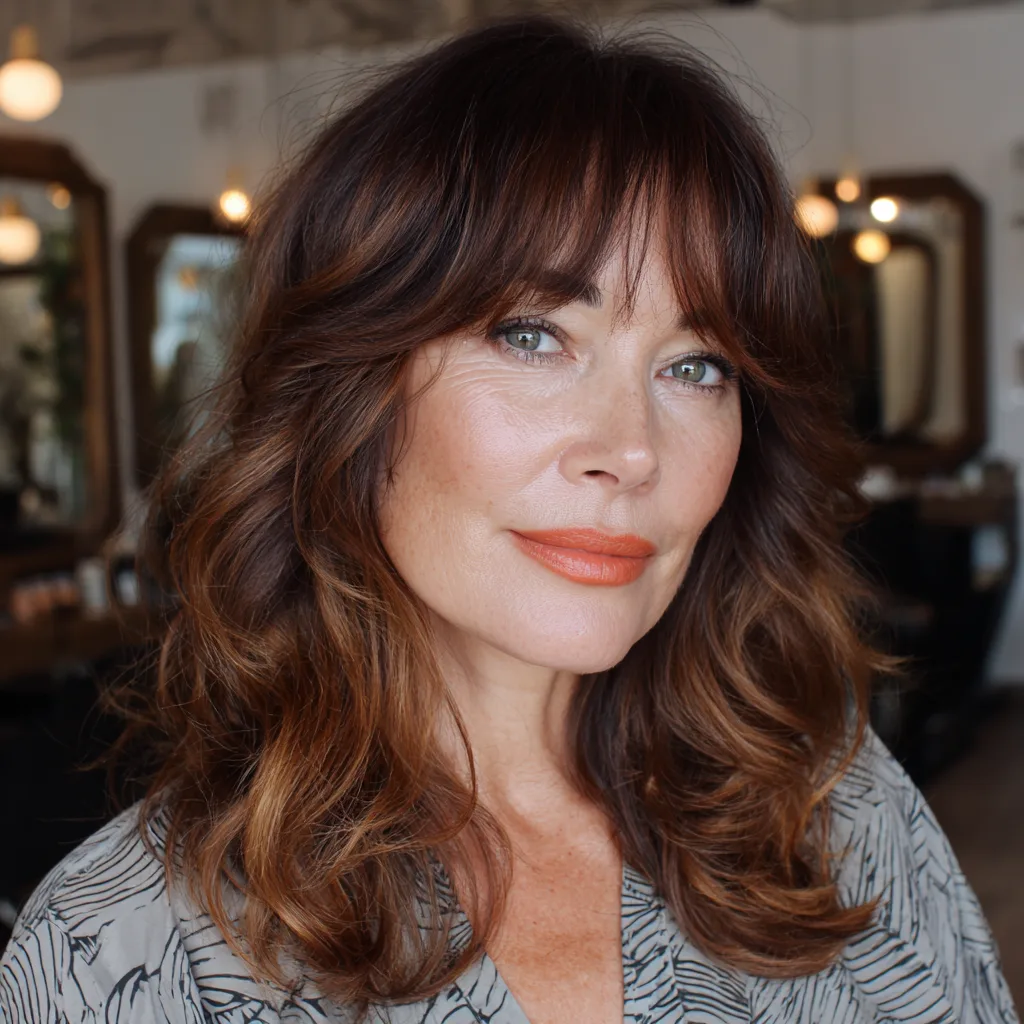 Warm Brown Layered Cut with Soft Bangs