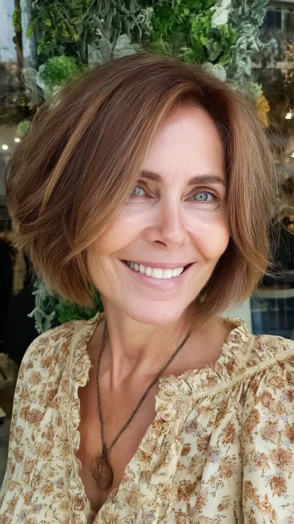Warm Brunette Draped Bob with Built-In Root Lift