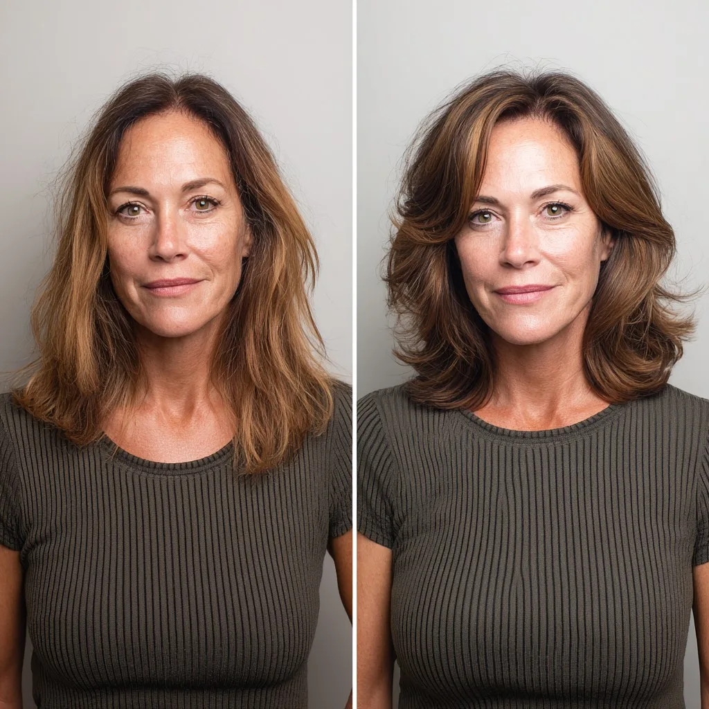 Warm Chestnut Medium Cut with Rounded Blowout Layers