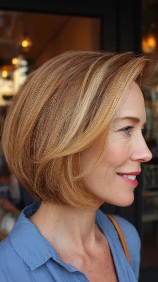 Warm Toned Layered Bob with Subtle Highlights