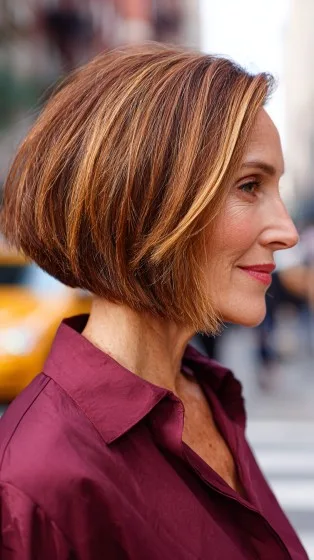 Warm Toned Stacked Bob with Subtle Caramel Highlights
