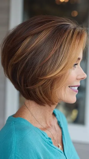 Warm Toned Stacked Bob with Subtle Highlights