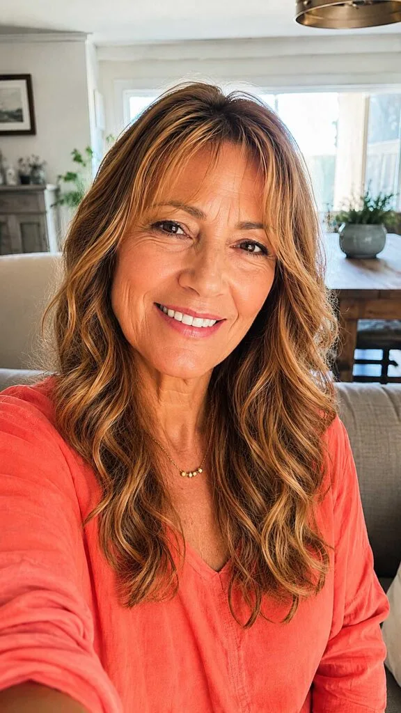 Wavy Collarbone Layers with Warm Blonde Ribboning
