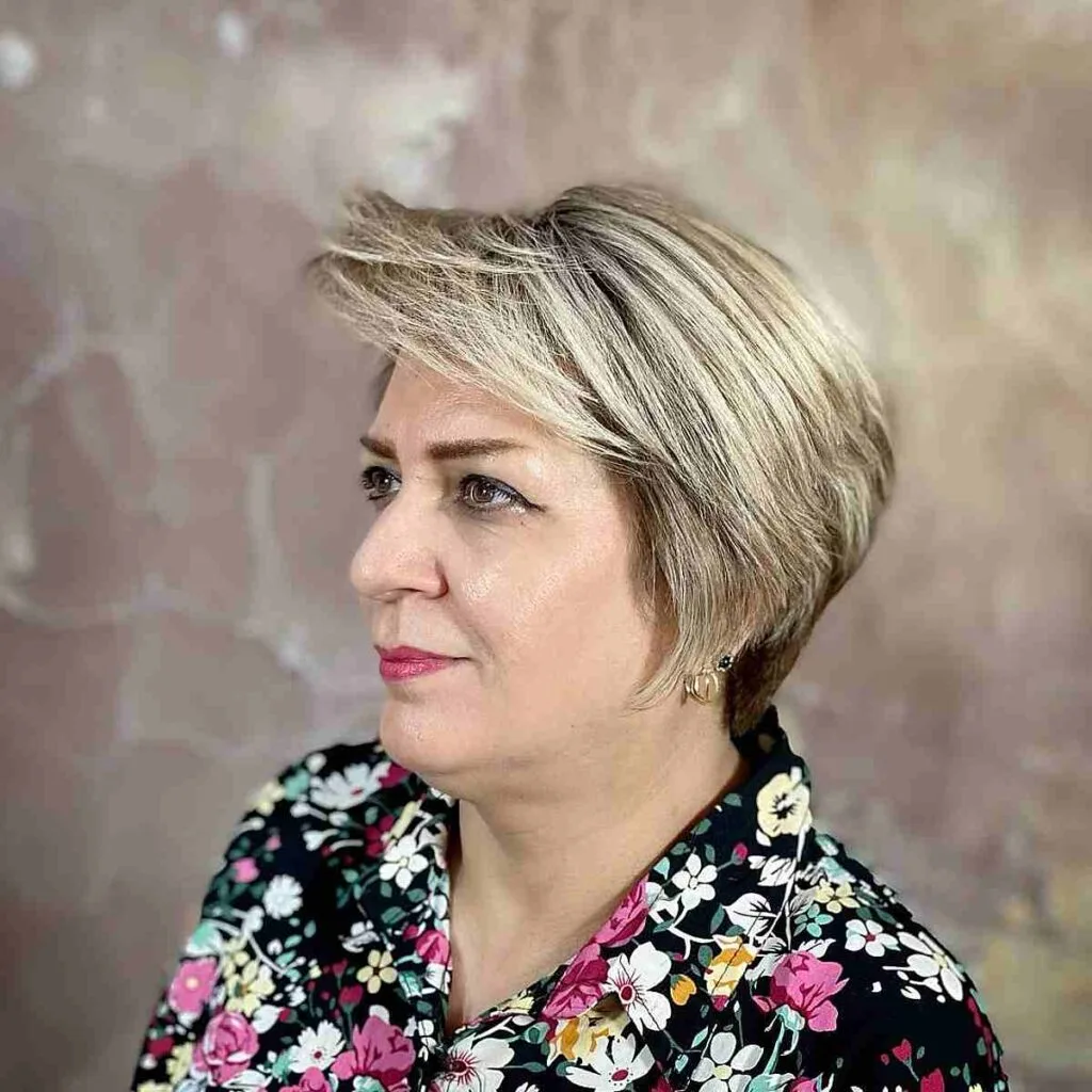 Wedge Cut with Swept Bangs for Ladies with Thick Hair Over 50