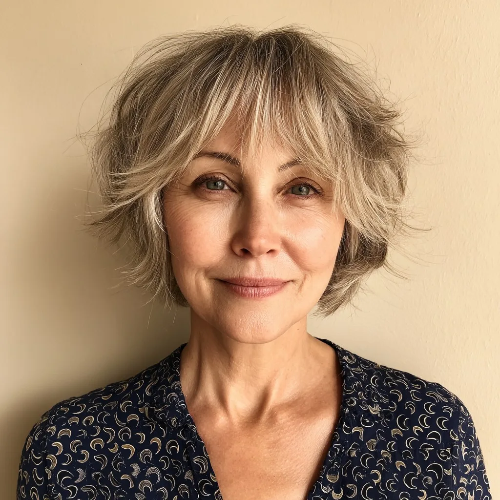 Whimsical Textured Short Cut with Feathered Bangs